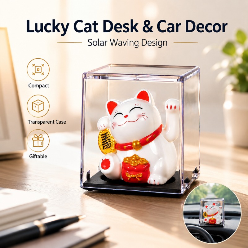 Cubicle Shelf Organizer - Mini Solar-Glückskatze mit Winkender Pfote, Maneki