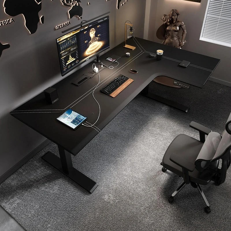 Office Furniture Rental - Siebenförmiger großer Boss-Büroschreibtisch, elektrisch, höhenverstellbar, Computertisch