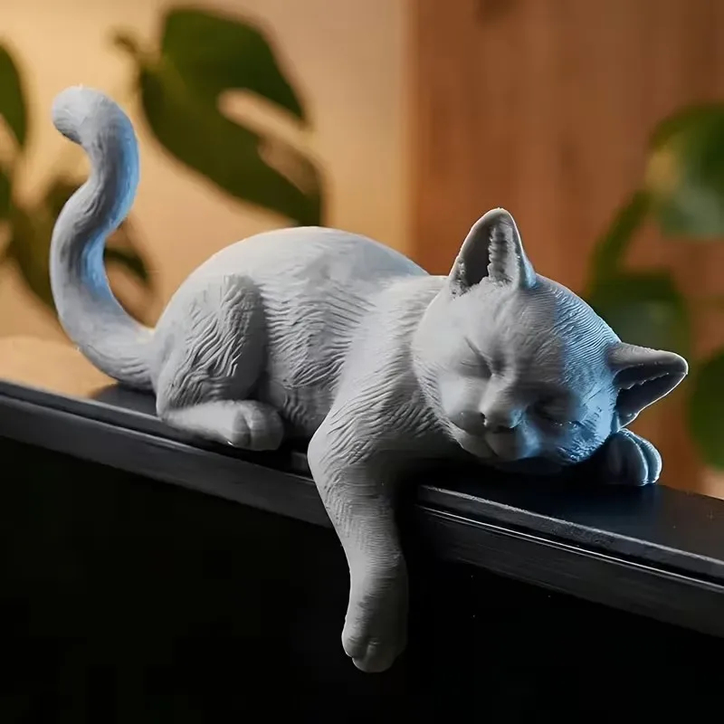 Cubicle Shelf Organizer - 3D-Gedruckter Fauler Katzen-Monitoraufsatz, Schlafende Katze Schreibtisch-Deko,