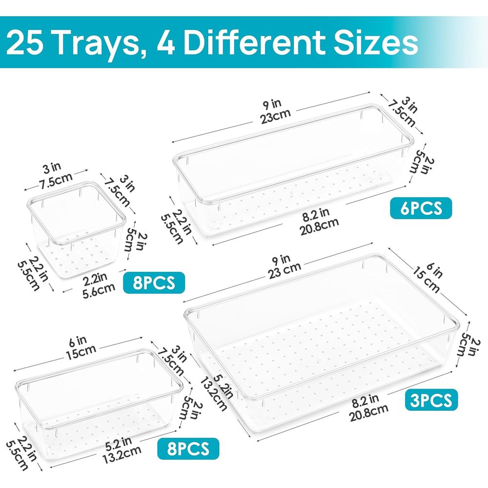 25-teiliges Set durchsichtiger – Drawer Organizer Tray Bewertung und Preis