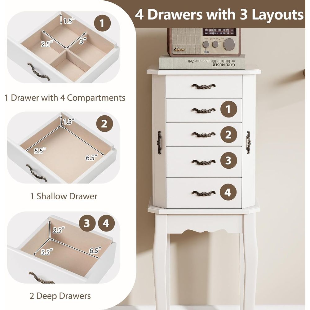 Weißer Stehender Schmuckschran – Drawer Organizer Tray Bewertung und Preis